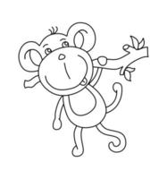 Monkey Character Black and White Vector Illustration Coloring Book for Kids