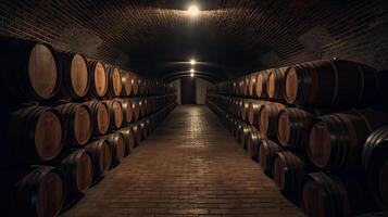 brewery cellar background, barrels, wine or beer, photo