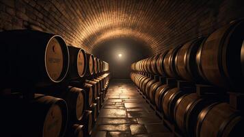 brewery cellar background, barrels, wine or beer, photo