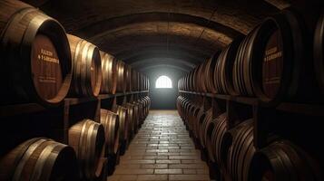 brewery cellar background, barrels, wine or beer, photo