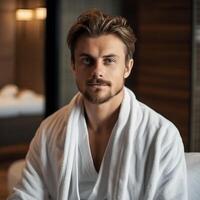 Man relaxing at wellness spa resort photo
