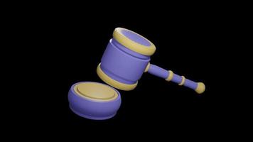 3d animation illustration of judge's gavel or auction business with alpha channel. video