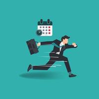 Businessman running with clock and calender. Deadline concept illustration vector