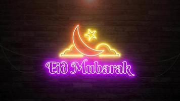 Eid mubarak in wall background with neon animation. Seamless loop video