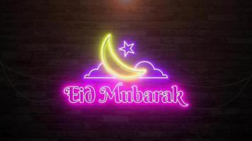 Eid mubarak in wall background with neon animation. Seamless loop video