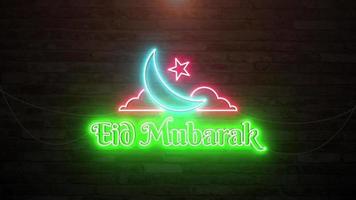 Eid mubarak in wall background with neon animation. Seamless loop video