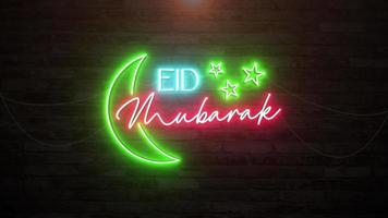 Eid mubarak in wall background with neon animation. Seamless loop video