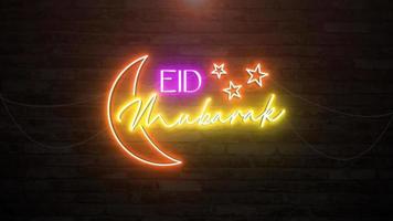 eid Mubarak im Mauer Hintergrund mit Neon- Animation. nahtlos Schleife Video