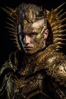 Male daemon warrior in black and gold armor photo