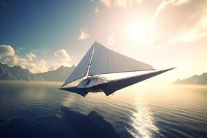 3D illustration futuristic of a Pirate ship sailing on the sky. . photo