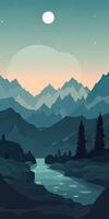 Abstract landscape poster. Nature wall decor contemporary art print, mid century mountain background. Vector illustration. Generative Ai. photo