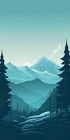 Abstract landscape poster. Nature wall decor contemporary art print, mid century mountain background. Vector illustration. . photo