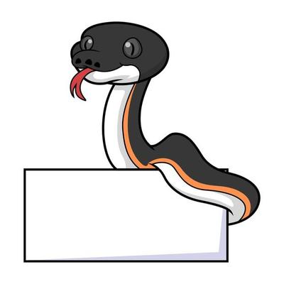 Cute gold albertisi snake cartoon with blank sign