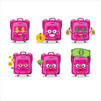 Pink school bag cartoon character with cute emoticon bring money vector