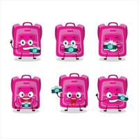 Photographer profession emoticon with pink school bag cartoon character vector