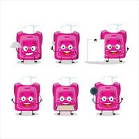 Cartoon character of pink school bag with various chef emoticons vector