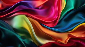 Texture, background, pattern. The texture of colorful silk fabric. Beautiful emerald colorful soft silk fabric. photo