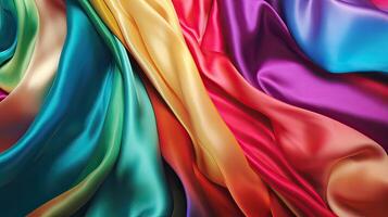 Texture, background, pattern. The texture of colorful silk fabric. Beautiful emerald colorful soft silk fabric. photo