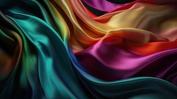 Texture, background, pattern. The texture of colorful silk fabric. Beautiful emerald colorful soft silk fabric. photo