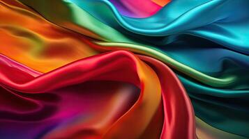 Texture, background, pattern. The texture of colorful silk fabric. Beautiful emerald colorful soft silk fabric. photo