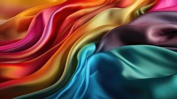 Texture, background, pattern. The texture of colorful silk fabric. Beautiful emerald colorful soft silk fabric. photo