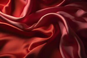 Close-up texture of natural red or pink fabric or cloth in same color. Fabric texture of natural cotton, silk or wool, or linen textile material. Red canvas background. . photo