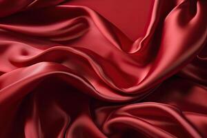 Close-up texture of natural red or pink fabric or cloth in same color. Fabric texture of natural cotton, silk or wool, or linen textile material. Red canvas background. . photo