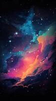 Abstract outer space endless nebula galaxy background. Large view of a colorful dark nebula in space. Cosmic background with bright shining stars, galaxies, and a deep universe. photo