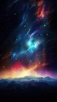 Abstract outer space endless nebula galaxy background. Large view of a colorful dark nebula in space. Cosmic background with bright shining stars, galaxies, and a deep universe. photo