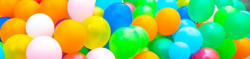 Colorful gas-filled balloons close-up and panoramic views. photo