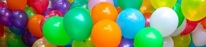 Colorful gas-filled balloons close-up and panoramic views. photo