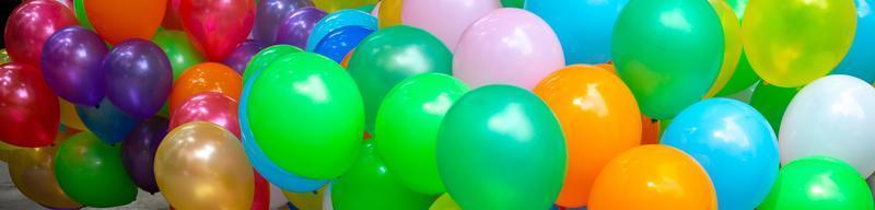 Colorful gas-filled balloons close-up and panoramic views. photo