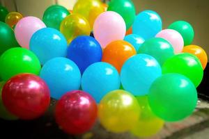 Light blue and green color-based colorful gas-filled balloons close-up views. photo