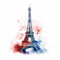 watercolor drawing of Eiffel tower in Paris on white background. . photo