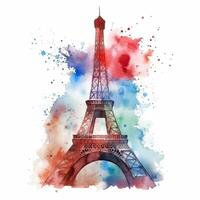 watercolor drawing of Eiffel tower in Paris on white background. . photo