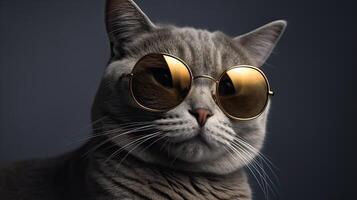 funny studio shot of cool cat wearing sunglasses on gray background with copy space. . photo