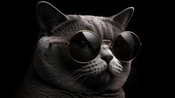 funny studio shot of cool cat wearing sunglasses on gray background with copy space. . photo