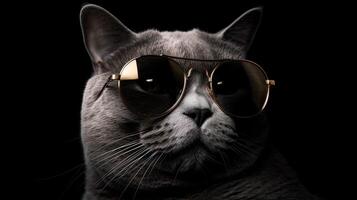 funny studio shot of cool cat wearing sunglasses on gray background with copy space. . photo