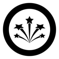 Salute with stars firework starry icon in circle round black color vector illustration image solid outline style