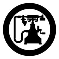 Vintage phone retro telephone old ancient production icon in circle round black color vector illustration image solid outline style