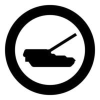 Self-propelled howitzer artillery system icon in circle round black color vector illustration image solid outline style