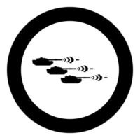 Shooting tanks war concept icon in circle round black color vector illustration image solid outline style