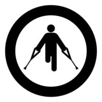 Man with broken leg crutch cane gypsum foot stick using sticks person crutches trauma concept icon in circle round black color vector illustration image solid outline style