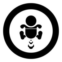 Child infant baby kid farts break wind farting bloating gas cloud stench bad smell flatulency icon in circle round black color vector illustration image solid outline style