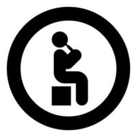 Man drinking alcohol from bottle of beer wine drunk people concept stick use beverage drunkard booze sit on box icon in circle round black color vector illustration image solid outline style