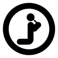 Man drinking alcohol from bottle of beer wine drunk people concept stick use beverage drunkard booze stands on the knees icon in circle round black color vector illustration image solid outline style