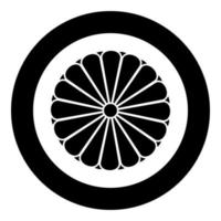 Coat of arms of Japan nippon imperial Seal central disc with 16 petals national emblem icon in circle round black color vector illustration image solid outline style