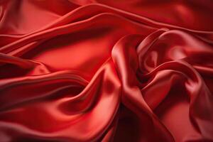 Close-up texture of natural red or pink fabric or cloth in same color. Fabric texture of natural cotton, silk or wool, or linen textile material. Red canvas. . photo