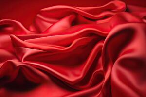 Close-up texture of natural red or pink fabric or cloth in same color. Fabric texture of natural cotton, silk or wool, or linen textile material. Red canvas. . photo