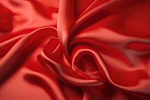 Close-up texture of natural red or pink fabric or cloth in same color. Fabric texture of natural cotton, silk or wool, or linen textile material. Red canvas. . photo